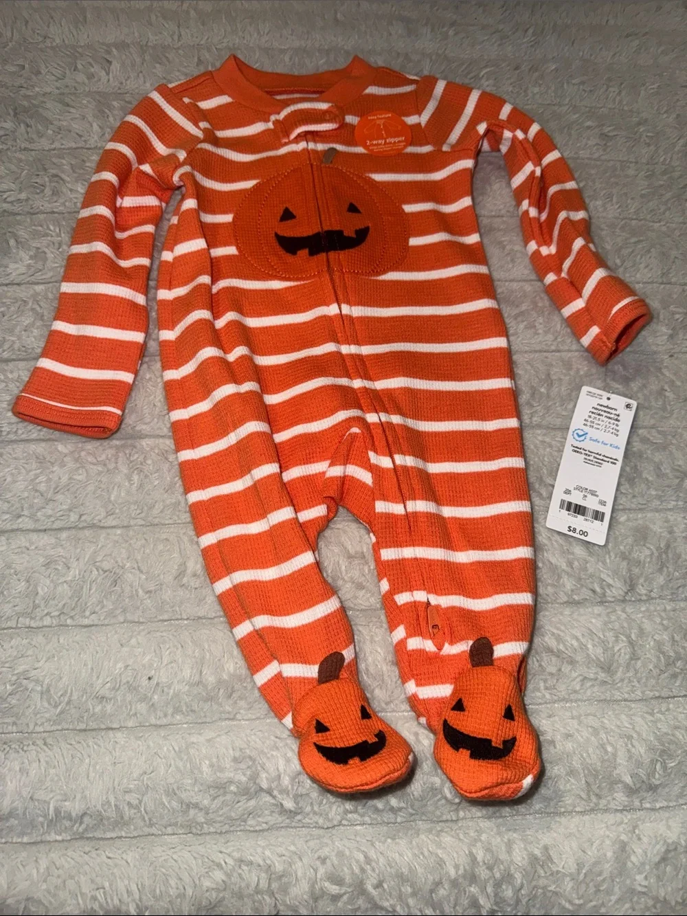Carter's Orange & White Striped Pumpkin Footed One-Piece Pajamas